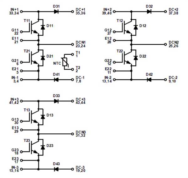Schéma - onsemi Module hybride Si/SiC NXH600B100H4Q2F2SG